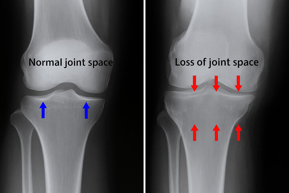 bone on bone knee arthritis x-ray image